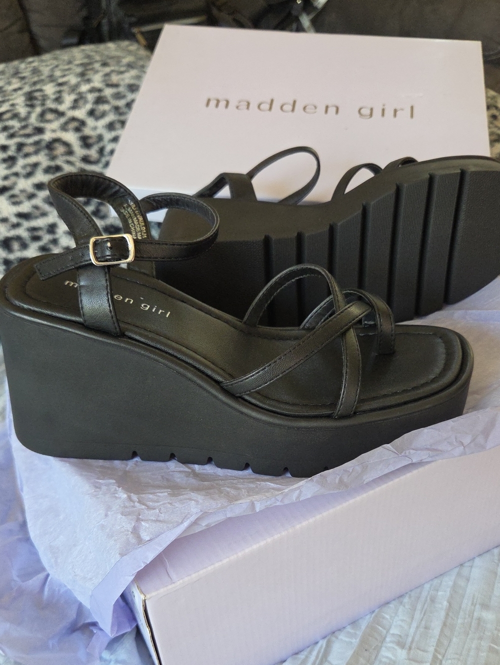 Madden Girl Black Strappy Platform Sandals with Buckle